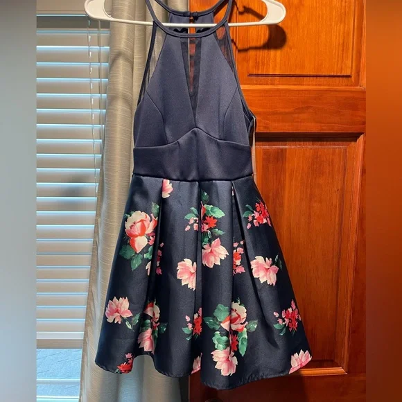 Teeze Me Dresses | Teeze Me Blue Fit and Flare Halter Dress Junior Size 0 | Color: Blue | Size: 0j | Dawnmarie2400'S Closet